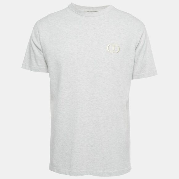 Dior Homme Light Grey M&eacute;langeLogo Embroidery Cotton Crew Neck T-Shirt S